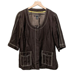 Scott Taylor Womens Linen Blend Short Sleeve Jacket Size 12 Brown Hidden Buttons